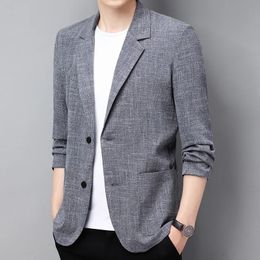 Men's Suits Blazers Cotton Linen Suit Jacket Spring Summer Loose Casual Grey Plus Size Long Sleeve Business Black Coat Terno Masculino 230202