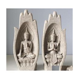Novelty Items 2Pcs Hands Scptures Buddha Statue Monk Figurine Tathagata India Yoga Home Decoration Accessories Ornaments Drop T20070 Dhqbd