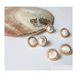 Stud Vintage Round Big Opal Stone Earrings For Women Unique Design Marble Earring Temperament Simated Pearl Jewellery Wholesale Drop De Othn7