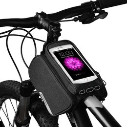 Panniers Bags Touchscreen Water Resistant Cycling Bike Bicycle Front Frame Top Tube Double Bag Pannier with 5.7inch Mobile Cell Phone Case 0201