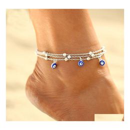 Charm Bracelets Fashion Jewelry Mtilayer Anklet Turkish Blue Eye Pendant Beaded Ankle Bracelet Beach Anklets Drop Delivery Dhcxo