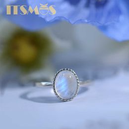 Solitaire Ring ITSMOS Blue Bright Moonstone Silver Rings Luxury Natural Gemstone 10mm Band Jewellery Classic Oval for Womens Lover Gift Y2302