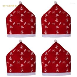 Chair Covers 4Pcs Christmas Dining Slipcovers Santa Red Hat With White Printed For Banquet Holiday Festive