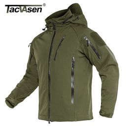 Men's Jackets TACVASEN Airsoft Military Tactical Men Winter Fleece Lining Hooded Softshell Army Coat Windproof Assault 4XL 230203
