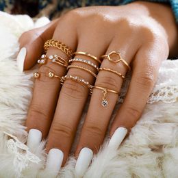 Solitaire Ring Fashion Boho Crystal Joint Set For Women Geometric Knuckle Finger s Female Bohemia Wedding Party Jewellery Y2302