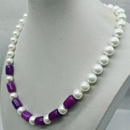 Chains Charming 10mm White Shell Pearl Round Beads &10x14mm Cylindrical Sugilite Necklace 20 Inch Fashion Jewellery