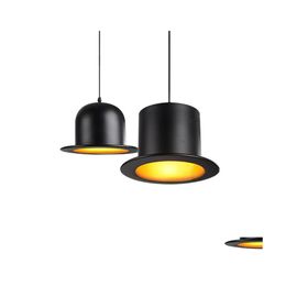 Pendant Lamps Retro Chandelier Jazz Top Hat Aluminium Lamp 110V 220V E27 Outside Black Inside Golden Bar Counter Bedroom Cafe Drop De Dh518