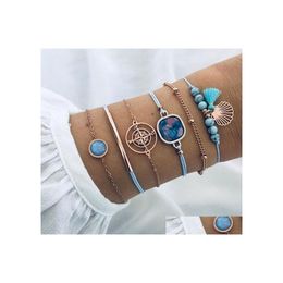 Charm Bracelets Fashion Jewellery Vintage Bracelet Set Geometric Compass Tassel Beads Chain 6Pcs/Set Drop Delivery Dhb1S