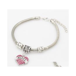 Bracelets de charme Charms Iniciais personalizados M￣e av￳ Sier Cuff Crystal Bracelet Drop Delivery J￳ias DH1JT