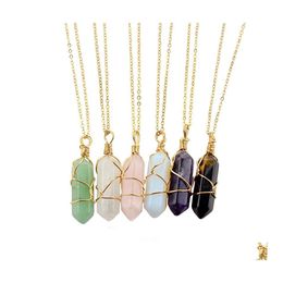 Pendant Necklaces Hexagon Shape Chakra Natural Stone Healing Point Pendants With Gold Chain For Women Jewelry Drop Delivery Dhxly