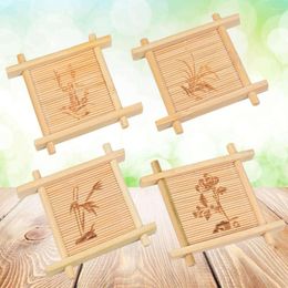 Table Mats 4pcs Bamboo Tea Cup Mat Wooden Kitchen Accessories Placemat Holder Dish Pot Pads Heat Insulation Saucer