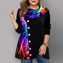 Women's Plus Size T-Shirt Plus Size Tops Woman Spring Autumn Long Sleeve Colorful Print Patchwork Elegant Blouse Black Big Size Ladies Tunic Tops 230203