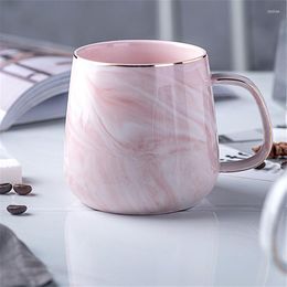 Mugs Luxury Marble Pattern Coffee Mug Creative Gold Plated With Handle Ceramic Morning Milk Tea Cup Pink Grey Couple Gift