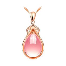 Pendant Necklaces Rose Gold Ross Quartz Pink Opal Necklace For Women Jewellery Girls Children Gift Choker Luckyhat Drop Delivery Pendan Dhrbv