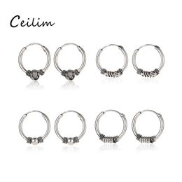 Hoop Huggie Punk Vintage Circle Earrings Female Knotted Ancient Sier Round Ear Ring For Women Men Wholesale Jewelry Drop Delivery Otzrg