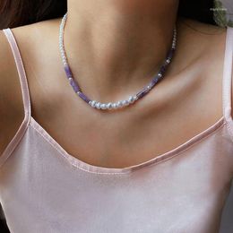 Choker Korean Fashion Purple Cute Beads Chain Necklace For Women Baroque Simulated Pearls Beaded Collar Boho Jewellery
