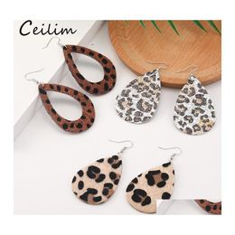 Charm Fashion Leopard Print Leather Earrings Faux Horse Fur Hollow Out Teardrop Double Side Dangle For Women Jewellery Drop Delivery Otkbd