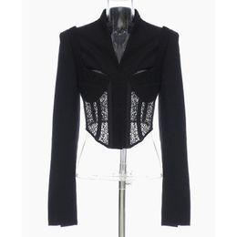 Women's Suits & Blazers SeeBeautiful Simple V-neck Long Sleeve Hollow Out Lace Spliced Loose Blazer Coat Woman Spring 2023 Tide Fashion T068