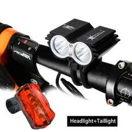 s 6000Lm 2xLED Bicycle Head Cycling Lamp MTB Night Riding Bike with Safety Rear Light 0202