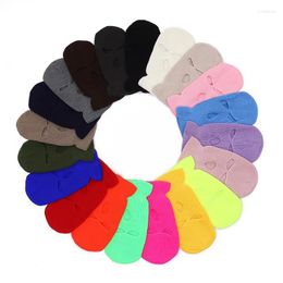 Berets Autumn Winter Knitted Caps 3 Hole Full Face Mask Ski Cycling Army Tactical Cover Hats Balaclava Keep Warm Skullies Beanies