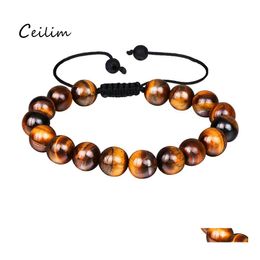 Beaded Strands Mens Fashion Natural Tiger Eye Beads Matte Onyx Stone Woven Bracelet Bangles Healing Nce Prayer Women Men Jewelry Wh Otecu