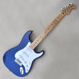 Blue SSS Pickups Ash Electric Guitar with Maple Fretboard 22 Frets White Pickguard Can be customized