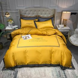 Bedding Sets 2023 Four-piece Long-staple Cotton Embroidered Double Household Bed Sheet Quilt Cover Light Luxury Style Yellow Color