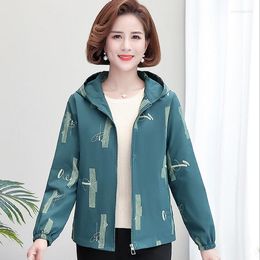 Women's Jackets Middle-Aged Women Spring Autumn Zipper Jacket Tops Print Long Sleeve Hooded Casual Coat For Mother Outerwear