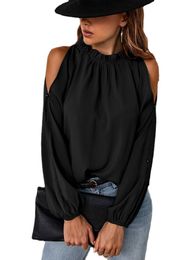 Fashion Blouses Cold Shoulder Long Sleeve Shirts Tops for Women Sexy Chiffon Casual Loose T-Shirt