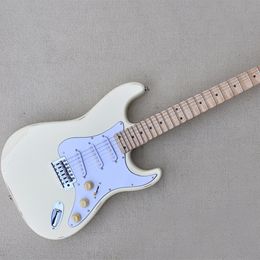 6 Strings Cream Relic Electric Guitar with SSS Pickups Scalloped Yellow Maple Fretboard Customizable