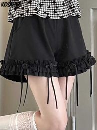 Women's Shorts KOSAHIKI Ruffled Cute Women 2023 Summer Ruffle Ribbons Loose Elastic Waist Lolita Style Kawaii for Sweet Girls Y2302