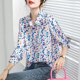 Women's Blouses Stylish Lapel Button Spliced All-match Printed Shirt Women's Clothing 2023 Spring Casual Tops Long Sleeve Office Lady