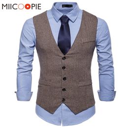 Mens Vests Fashion Suit Formal Dress Colete Masculino Herringbone Gilet Fitness Sleeveless Jacket Wedding Waistcoat XXL 230203