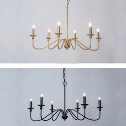 Pendant Lamps Modern Simple American Iron Chandelier Light Personality Living Room Kitchen Dining Lamp Bedroom Study Candle Lighting