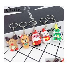 Key Rings Fashion Cartoon Cute Soft Sile Keychain Santa Bear Elk Christmas Tree Snowmen Chain Keyring For Bag Car Jewelry Drop Delive Ot4Ui