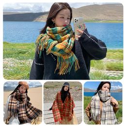 Scarves Fashion Outdoor Plaid Winter Scarf Women Men Unisex Shalw Warm Wrap Muffler Foulard Cashmere Hijab Pashmina Tassels