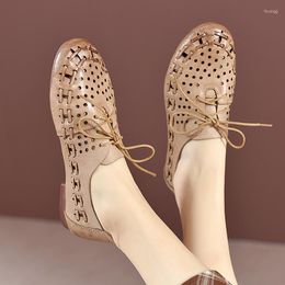 Sandals Birkuir Genuine Leather Women Shoes Hollow Out Closed Toe Lace Up Low Heel Woven Leisure Ladies Fashion