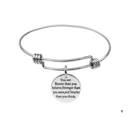 Bangle Inspiration Quotes Letter Initial Bracelet Stainless Steel Expandable Wire Charm Bracelets Adjustable For Women Jewellery Drop D Otufl