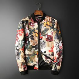 Mens Jackets Size M5XL Spring and Autumn Boutique Japanese Style Print Stand Collar Casual Jacket Slim Male Coat 230203