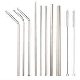 Drinking Straws Reusable cleaning brush 304 Stainless Steel straight and bend drinking straw party supplies for fruit juice drink glass