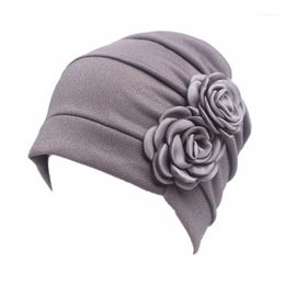 Berets Women Beanie Casual Hair Loss Chemotherapy Cap Accessories Soft Western Style Comfortable Solid Flower Pattern Ruffle Cancer Hat1