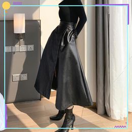 Skirts 2023 Autumn Dress Women's Fashion Temperament High Waist Half Length Large Swing A-line Skirt Leather