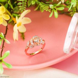 Wedding Rings Sweet Brand Silver Colour Leaf Rose Gold Flower Engagement Open Ring For Woman Party Gifts