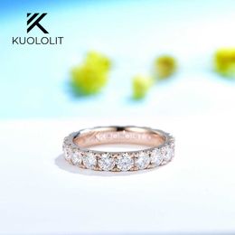 Solitaire Ring Kuololit 2CTW Moissanite for Women Solid 18K 14K 10K Rose Gold Eternity Full Band Engagement Wedding Christmas Gifts Y2302