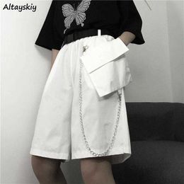 Women's Shorts Women Loose Solid Colour Unisex Straight Fashionable Harajuku Chain Belt Japanese Style Streetwear Pocket Couple Basic Y2302