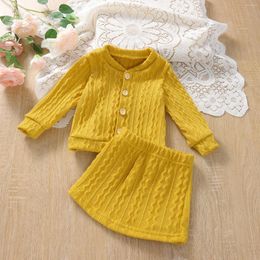 Clothing Sets FOCUSNORM 0-3Y Autumn Baby Girls Lovely Clothes 2pcs Knitting Solid Single Breasted Sweater Tops Skirts