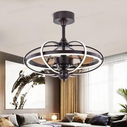 Ceiling Fans Nordic Modern Invisible Fan Light Living Room Study Bedroom Led 3-color Poelectric Chandelier