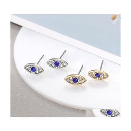 Stud Fashion Jewelry Evil Eye Earrings For Women Rhinstone Blue Eyes Drop Delivery Dhofk