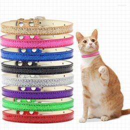 Dog Collars Bling Love Heart Crystal Pendant Necklace Pet Cat Collar Safety Soft Leather Kitten Puppy Neck Leash Animal Accessories