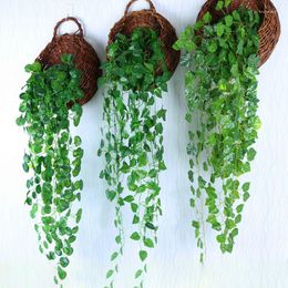 Decorative Flowers 90cm Artificial Vine Plants Hanging Ivy Green Leaves Garland Grape Fake Christmas Home Garden Wall Party Decor